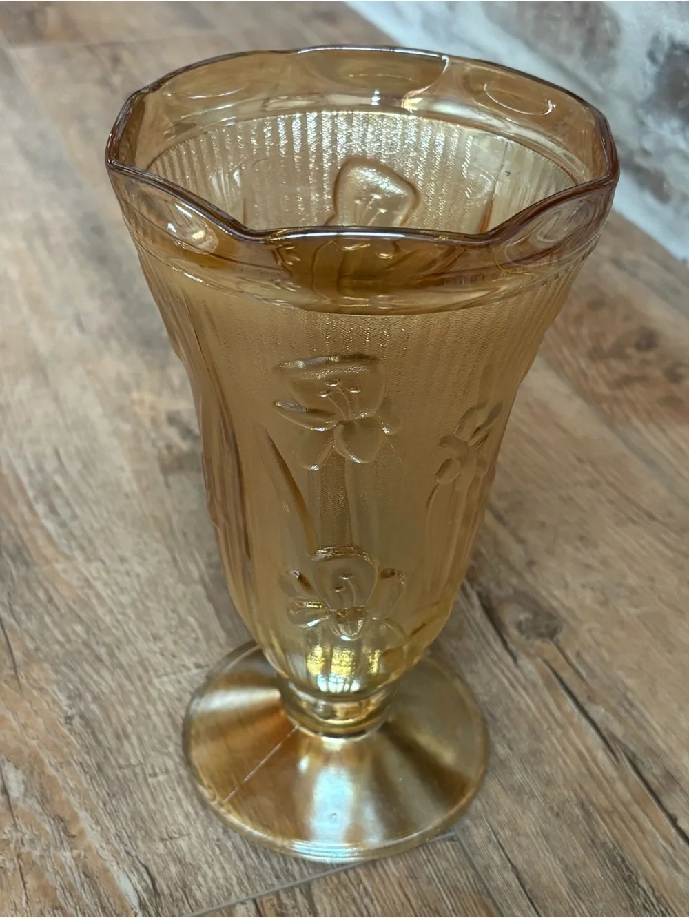 Jeanette Glass vase in the Iris & Herringbone pattern Vase - marigold color